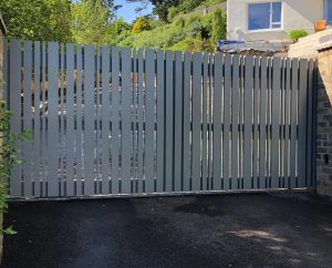 "High quality aluminium vehicle closed gates in grey"